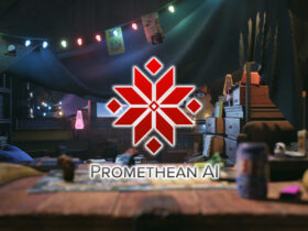 A team of developers from Promethean AI collaborating in a high-tech environment, showcasing their innovative AI tools.