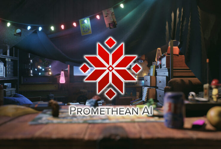 A team of developers from Promethean AI collaborating in a high-tech environment, showcasing their innovative AI tools.