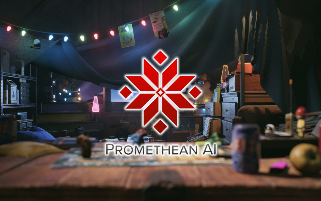 A team of developers from Promethean AI collaborating in a high-tech environment, showcasing their innovative AI tools.