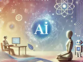 A soft illustration depicting the harmonious blend of quantum computing, AI, and practical applications, with a calm and inspiring atmosphere.